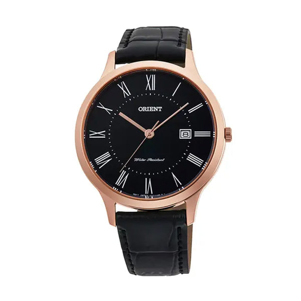 Orient Contemporary Black Leather Strap Black Dial Quartz Watch for Gents - RF-QD0007B10B