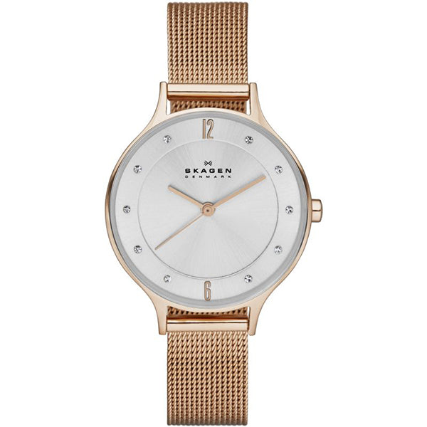 Skagen Anita Rose Gold Mesh Bracelet Silver Dial Quartz Watch for Ladies- SKW-2151