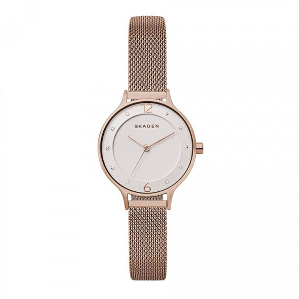 Skagen Anita Gold Mesh Bracelet White Dial Quartz Watch for Ladies- SKW-2650