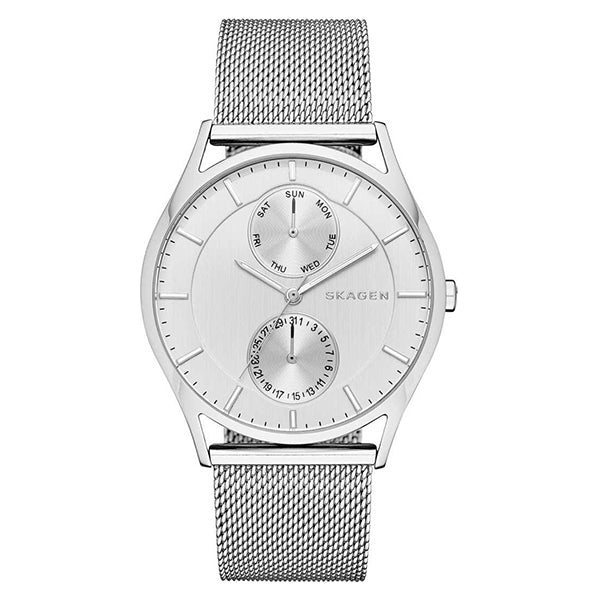 Skagen Holst Silver Mesh Bracelet Silver white Dial Quartz Watch for Gents - SKW1065