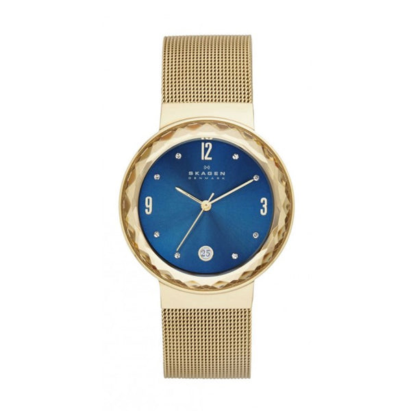 Skagen Leonora Gold Mesh Bracelet Blue Dial Quartz Watch for Ladies - SKW2181