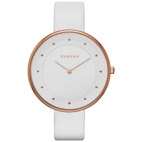 Skagen Gitte White Leather Strap White Dial Quartz Watch for Ladies - SKW2291