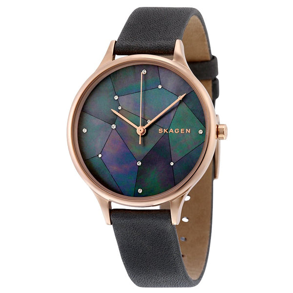 Skagen Anita Black Leather Strap Mother of pearl Dial Quartz Watch for Ladies - SKW2390