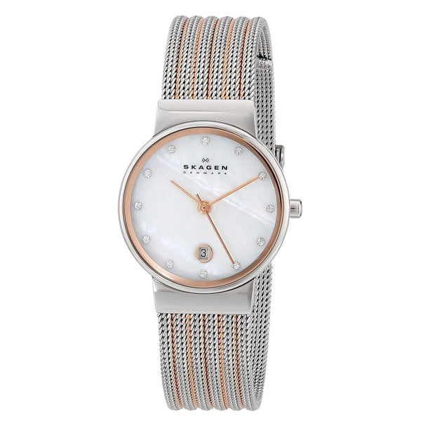 Skagen Ancher Two-tone Mesh Bracelet Mother of pearl Dial Quartz Watch for Ladies - SKW 355SSRS
