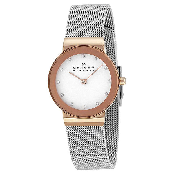 Skagen Freja Silver Mesh Bracelet White Dial Quartz Watch for Ladies - SKW 358SRSC