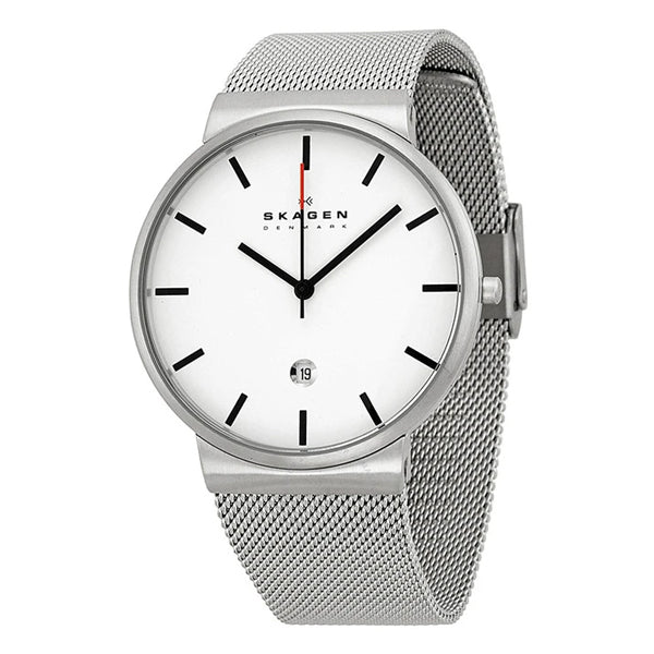 Skagen Perspektiv Silver Mesh Bracelet White Dial Quartz Watch for Gents - SKW6052