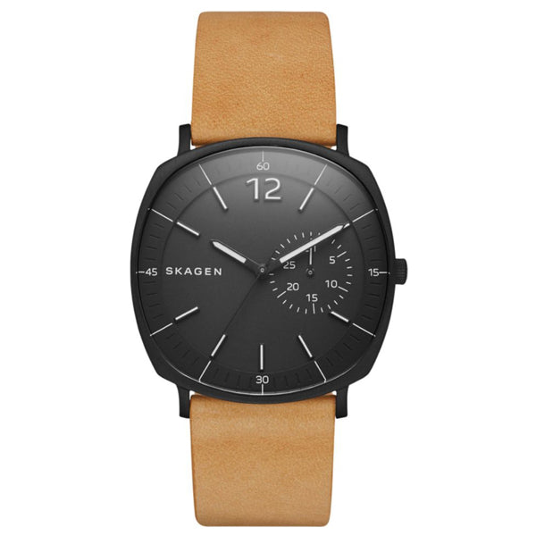 Skagen Rungsted Brown Leather Strap Black Dial Quartz Watch for Gents - SKW6257