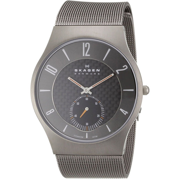 Skagen Titanium Grey Mesh Bracelet Black Dial Quartz Watch for Gents - SKW 805XLTTM