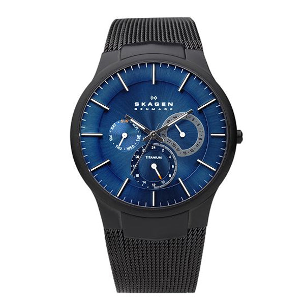 Skagen Titanium Black Mesh Bracelet Blue Dial Quartz Watch for Gents - SKW 809XLTBN