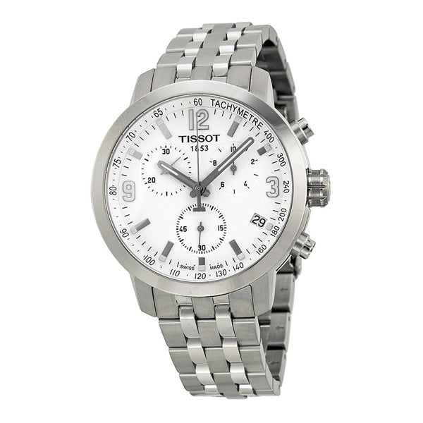 Tissot PRC200 Silver Stainless Steel White Dial Chronograph Quartz Watch for Men's - T-0554171101700