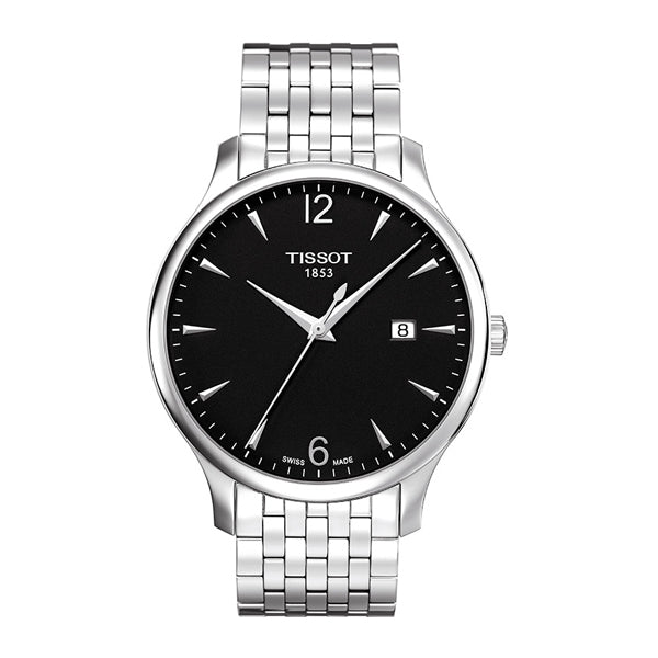 Tissot Tradition Silver Stainless Steel Black Dial Quartz Watch for Men's - T-0636101105700