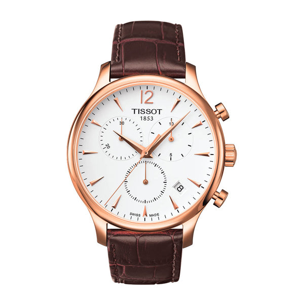 Tissot Tradition Brown Leather strap White Dial Chronograph Quartz Watch for Men's - T-063617360370