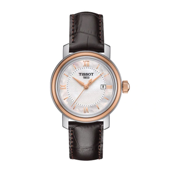 Tissot Bridgeport Brown Leather strap Mother of pearl Dial Quartz Watch for Ladies - T-0970102611800