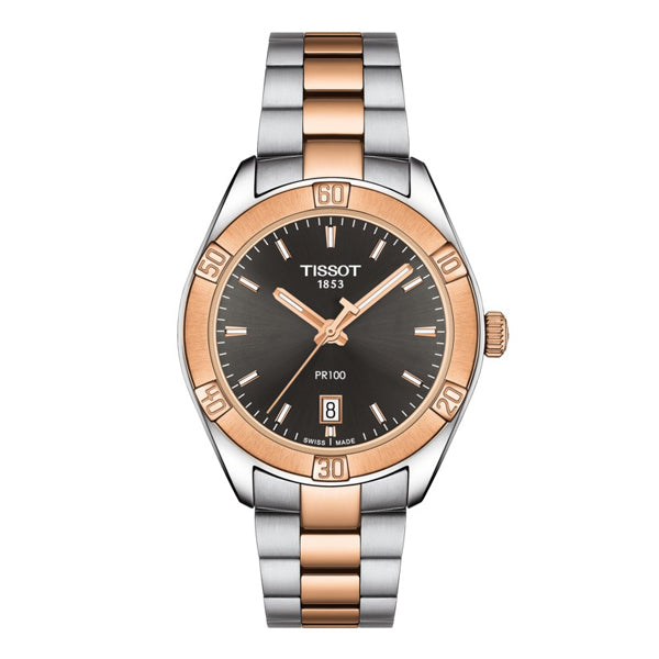 Tissot PR100 Two-tone Stainless Steel Anthracite Dial Quartz Watch for Ladies - T-1019102206100