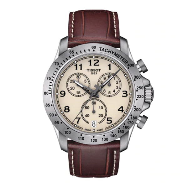 Tissot V8 Brown Leather strap Cream Dial Chronograph Quartz Watch for Men's - T-1064171626200