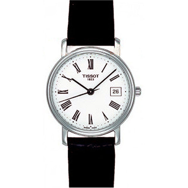 Tissot Desire Black Leather strap White Dial Quartz Watch for Ladies - T-52112113