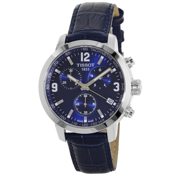 Tissot PRC 200 Blue Leather Strap Blue Dial Chronograph Quartz Watch for Men's - T055.417.16.047.00