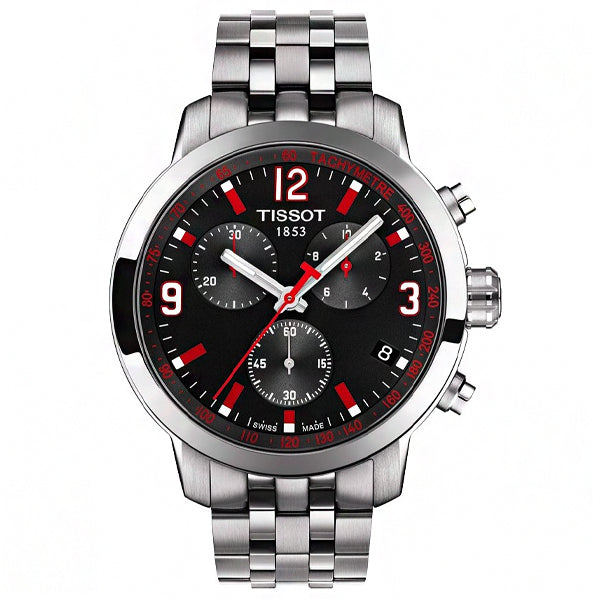 Tissot PRC200 Silver Stainless Steel Black Dial Chronograph Quartz Watch for Men's - T0554171105701