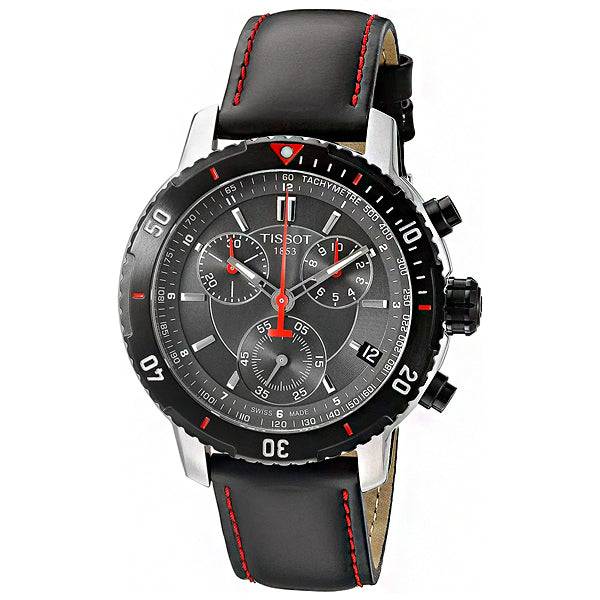 Tissot PRC200 Black Leather strap Black Dial Chronograph Quartz Watch for Men's - T0674172605100
