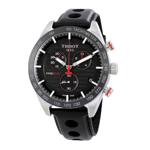 Tissot T-Sport PRS 516 Black Leather Strap Black Dial Chronograph Quartz Watch for Men's - T100.417.16.051.00