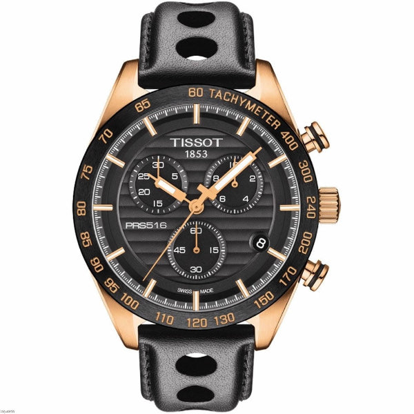 Tissot T-Sport PRS 516 Black Leather Strap Black Dial Chronograph Quartz Watch for Men's - T100.417.36.051.00