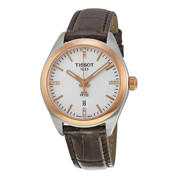 Tissot PR100 Brown Leather strap Silver Dial Quartz Watch for Ladies - T101.210.26.036.00