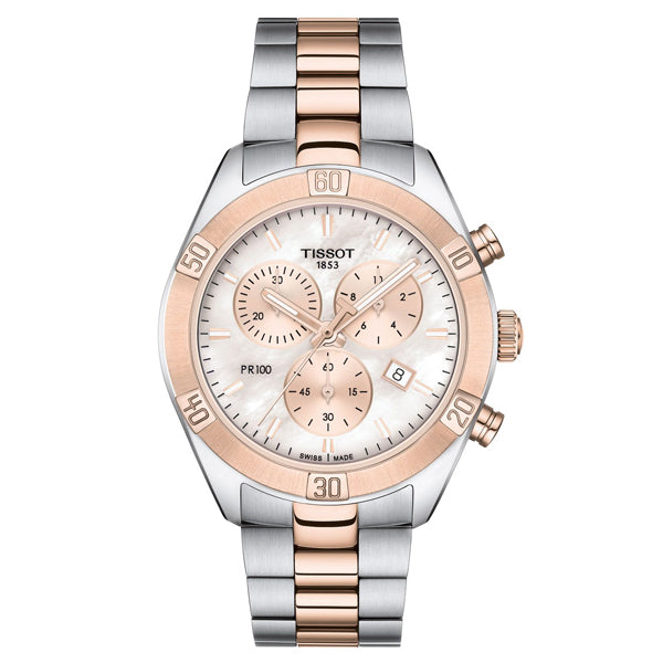 Tissot PR100 Two-tone Stainless Steel Pink Mother of Pearl Dial Quartz Watch for Ladies - T101.917.22.151.00