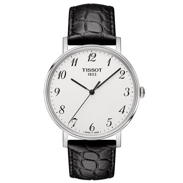 Tissot T-Classic Black Leather strap Silver Dial Quartz Watch for Unisex - T109.410.16.032.00