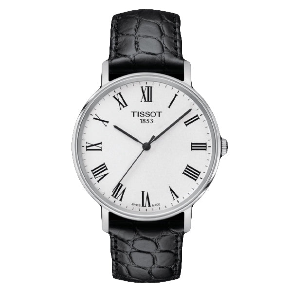 Tissot everytime Medium Black Leather strap Silver Dial Quartz Watch for Men's - T143.410.16.033.00