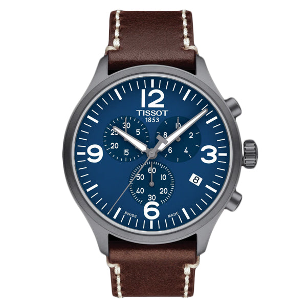 Tissot T-Sport Brown Leather strap Blue Dial Chronograph Quartz Watch for Men's - T116.617.36.047.00