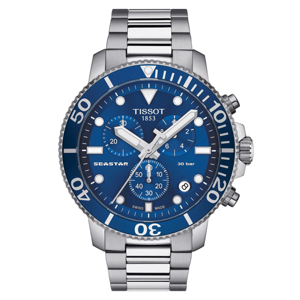 Tissot Seastar Silver Stainless Steel Blue Dial Chronograph Quartz Watch for Men's - T120.417.11.041.00