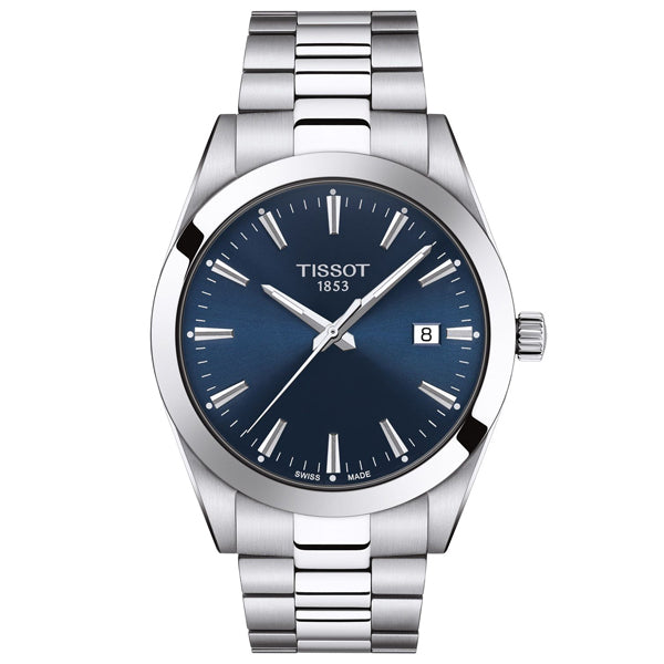 Tissot Gentleman Silver Stainless Steel Blue Dial Quartz Watch for Men's - T127.410.11.041.00