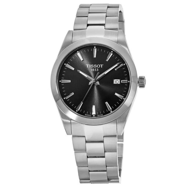 Tissot Gentleman Silver Stainless Steel Black Dial Quartz Watch for Men's - T127.410.11.051.00