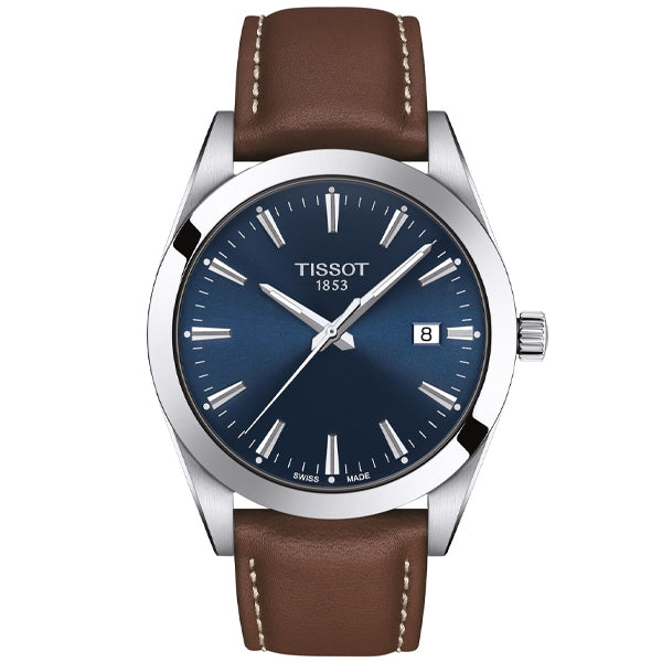 Tissot Gentleman Brown Leather strap Blue Dial Quartz Watch for Men's - T127.410.16.041.00
