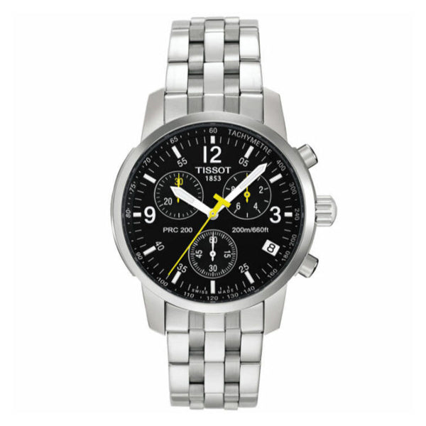 Tissot PRC200 Silver Stainless Steel Black Dial Quartz Watch for Men's - T17.1.586.52