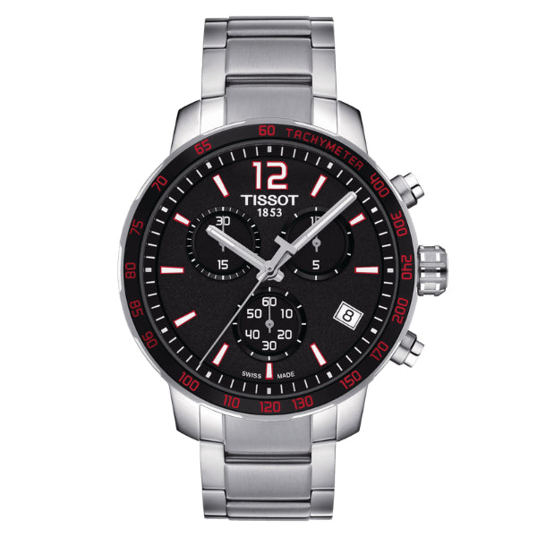 Tissot Quickster Silver Stainless Steel Black Dial Chronograph Quartz Watch for Men's - T095.417.11.057.00