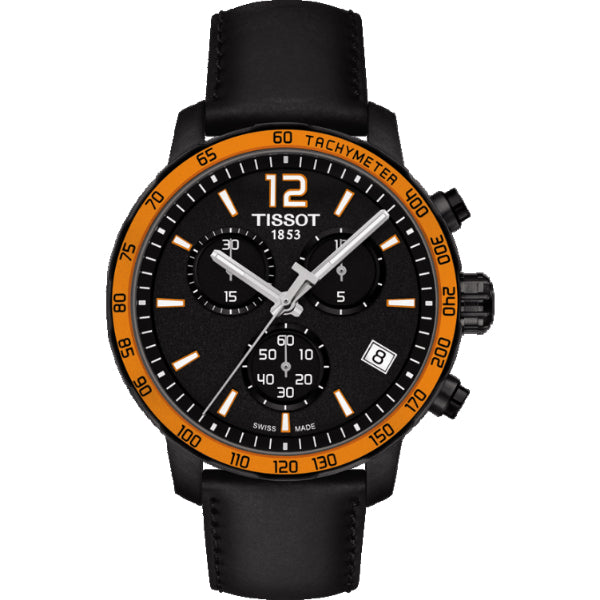 Tissot Quickster Black Leather Strap Black Dial Chronograph Quartz Watch for Men's - T095.417.36.057.01