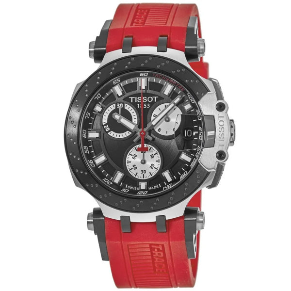 Tissot T-Race Red Rubber Strap Black Dial Chronograph Quartz Watch for Men's - T115.417.27.051.00