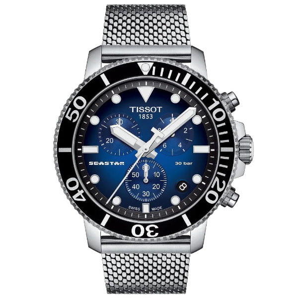 Tissot Seastar 1000 Silver Mesh Bracelet Two-tone Dial Chronograph Quartz Watch for Men's - T120.417.11.041.02