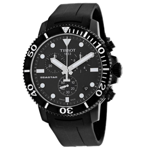 Tissot Seastar 1000 Black Rubber Strap Black Dial Chronograph Quartz Watch for Men's - T120.417.37.051.02