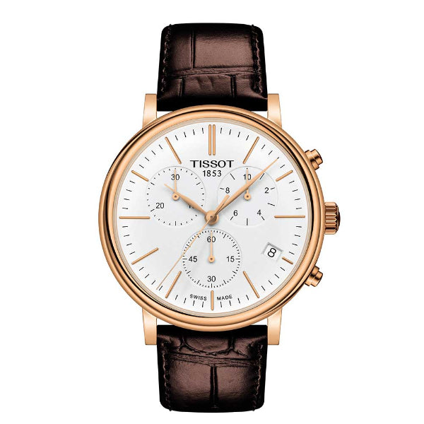 Tissot Carson Premium Brown Leather Strap White Dial Chronograph Quartz Watch for Men's - T122.417.36.011.00