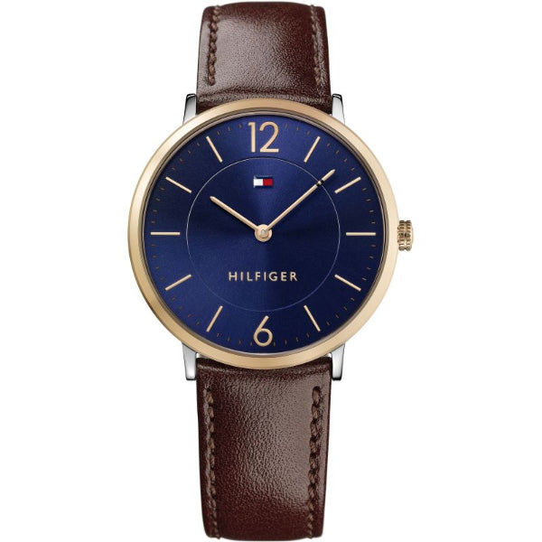 Tommy Hilfiger James Brown Leather Strap Blue Dial Quartz Watch for Gents - 1710354