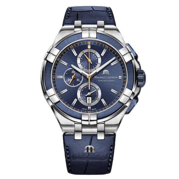 Maurice Lacroix Aikon Blue Leather Strap Blue Dial Chronograph Quartz Watch for Gents - AI1018-SS001-432-4