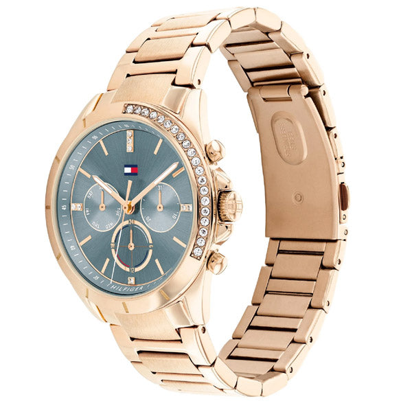 Tommy Hilfiger Kennedy Rose Gold Stainless Steel Blue Dial Chronograph Quartz Watch for Ladies - 1782386