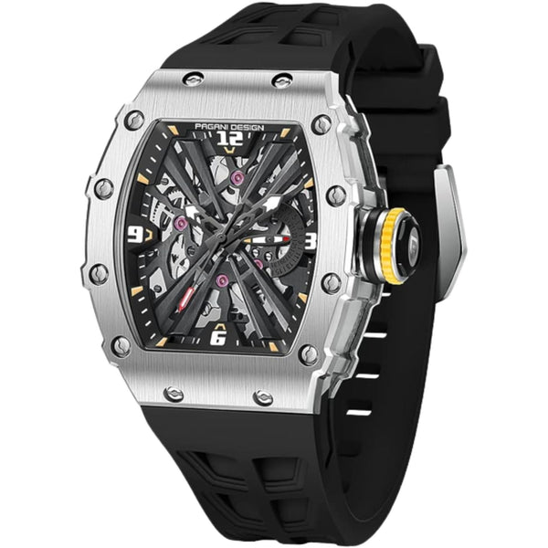 Pagani Design Black Silicone Strap Black Dial Quartz Watch for Gents - PD1738