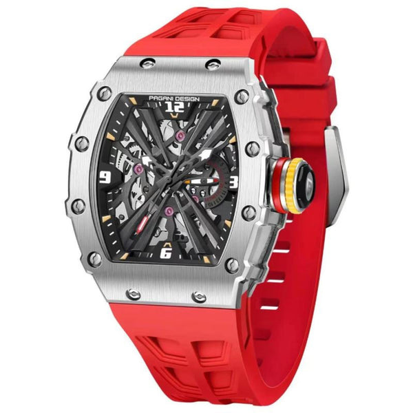 Pagani Design Red Silicone Strap Black Dial Quartz Watch for Gents - PD1738
