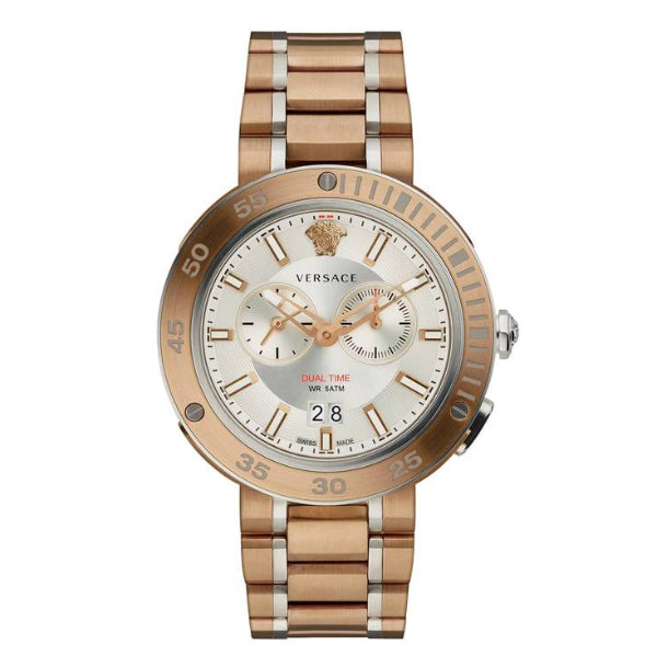 Versace V-Extreme Rose Gold Stainless Steel Silver Dial Chronograph Quartz Watch for Gents - VCN050017