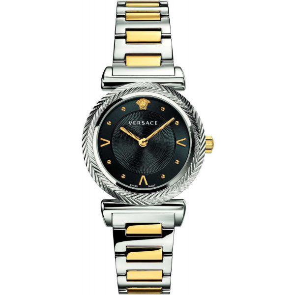 Versace V-Motif Two-Tone Stainless Steel Black Dial Quartz Watch for Ladies - VERE00518