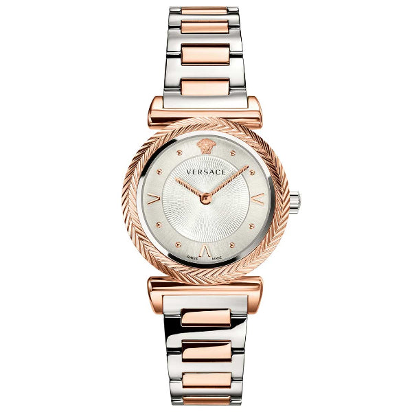 Versace V-Motif Two-Tone Stainless Steel Silver Dial Quartz Watch for Ladies - VERE00718