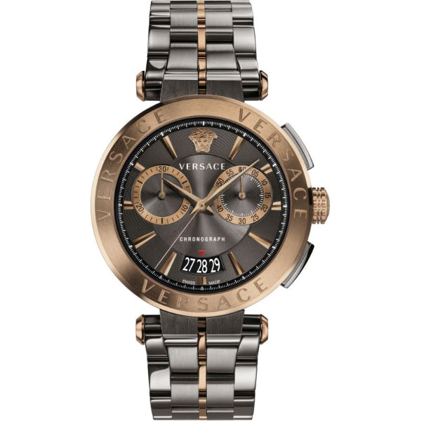 Versace Aion Silver Stainless Steel Grey Dial Chronograph Quartz Watch for Gents - VBR 050017